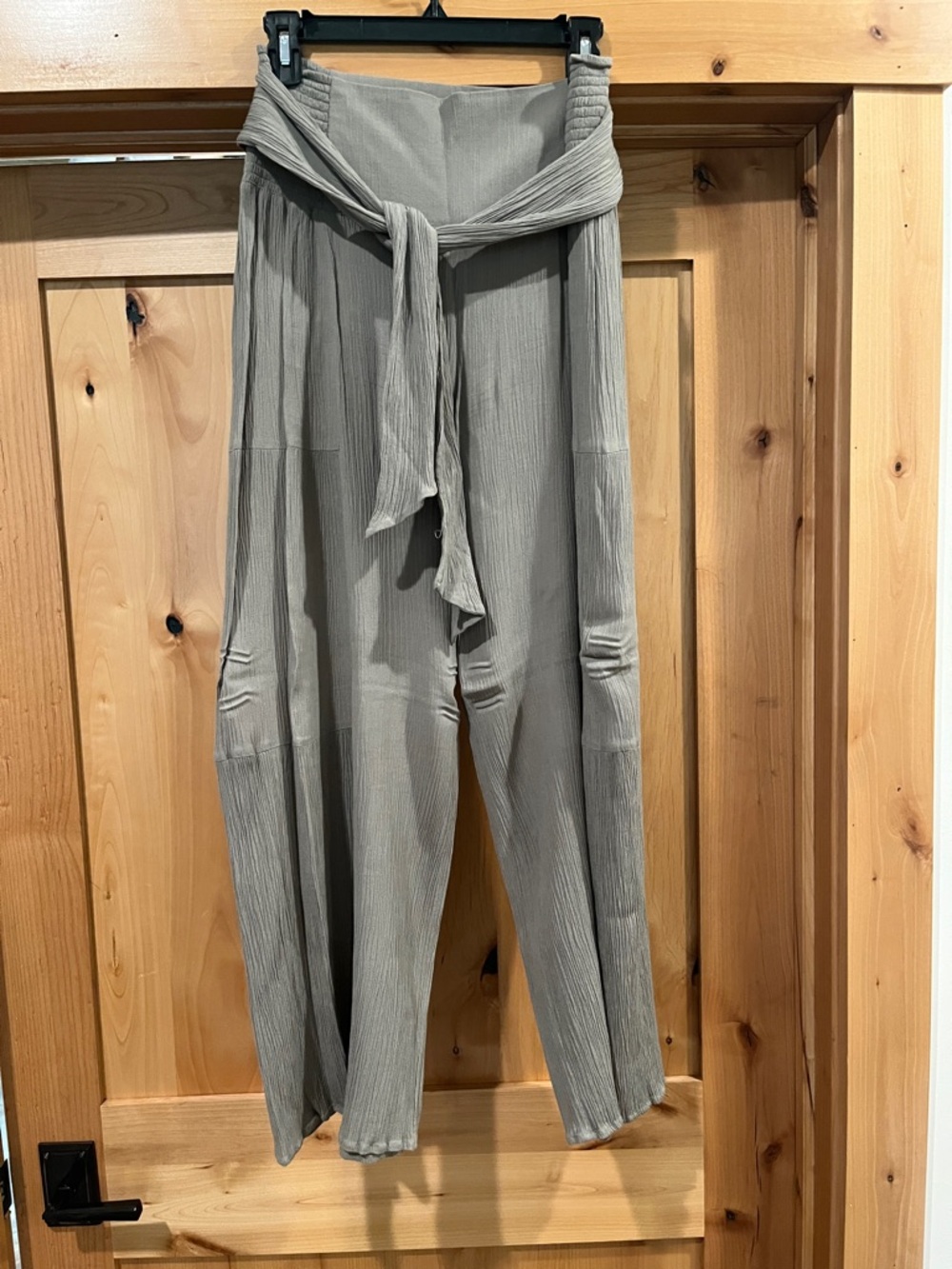 Rewash Light Green Wide-Leg High Waist Tie Belt Pants